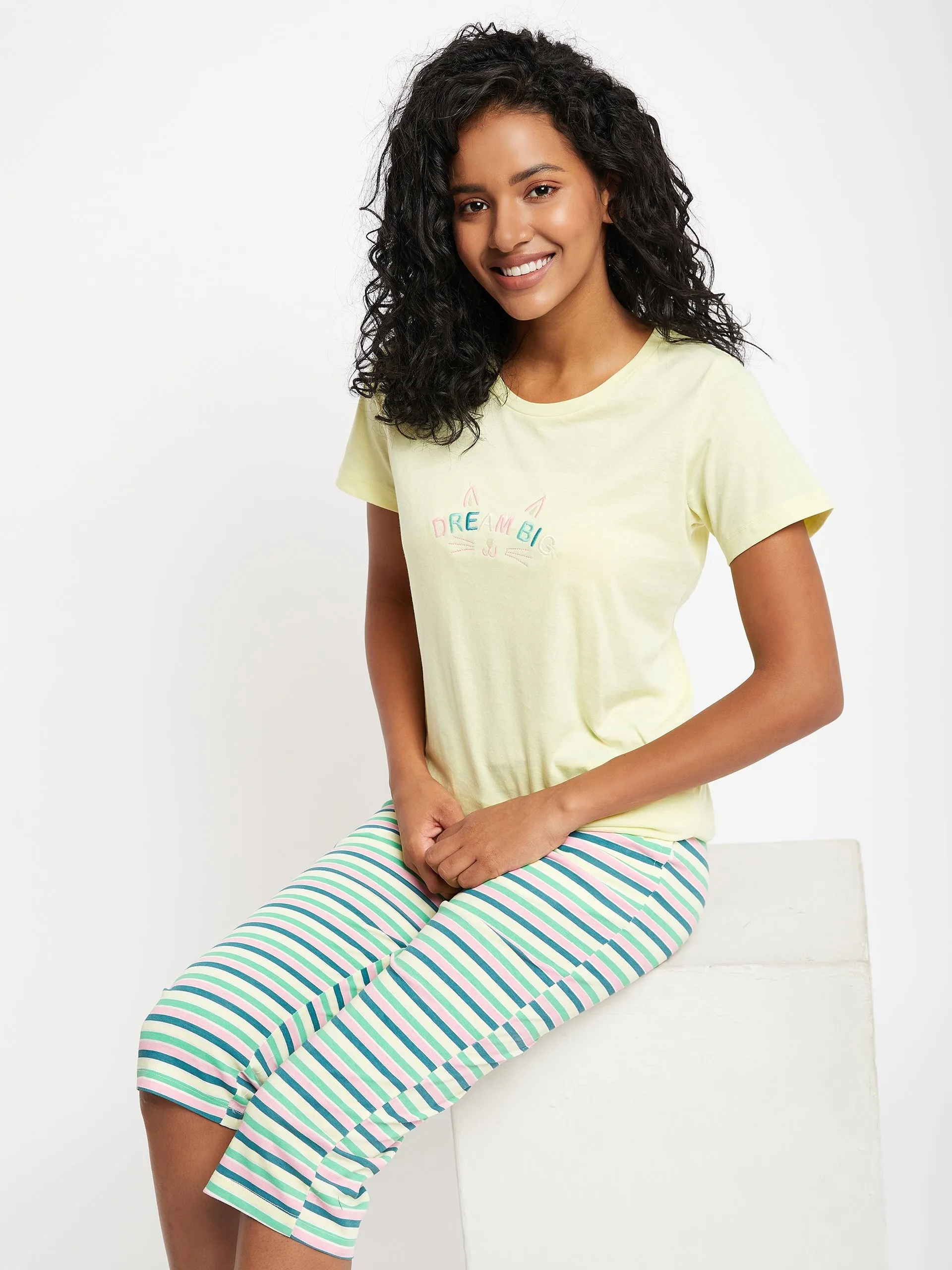 mSECRET Yellow Typography Cotton 2 pc Nightsuit