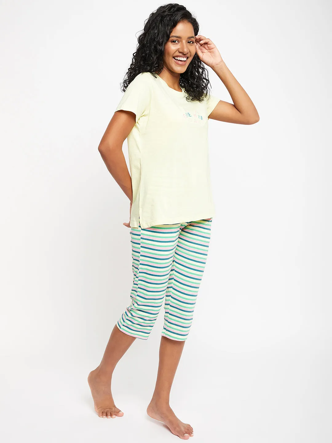 mSECRET Yellow Typography Cotton 2 pc Nightsuit