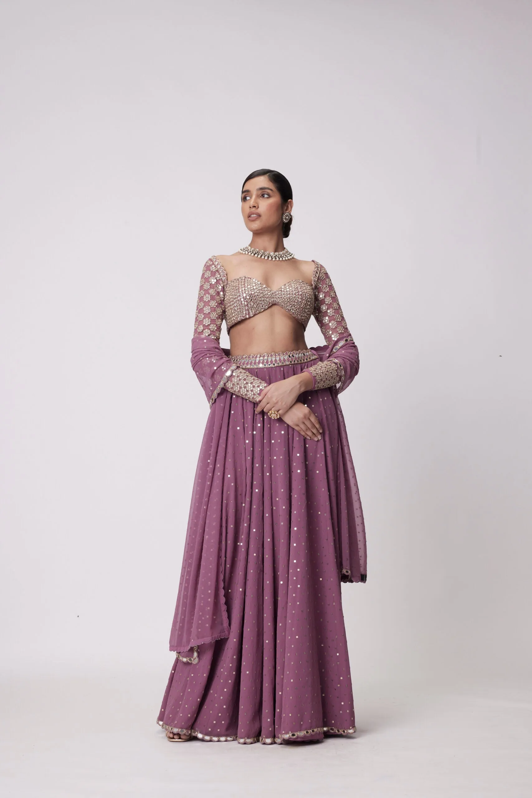 Mud Mauve Mirror Embroidered Lehenga Pants Set