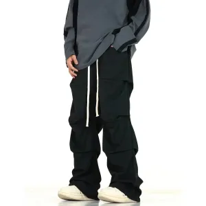Multi-pocket Drawstring Pleated Pants