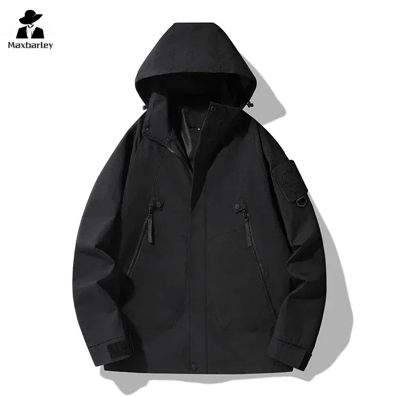 Multifunctional Jacket Men's Autumn Fashion Single Layer Waterproof Hooded Coat Casual Couple Travel Fishing Camping Windbreaker