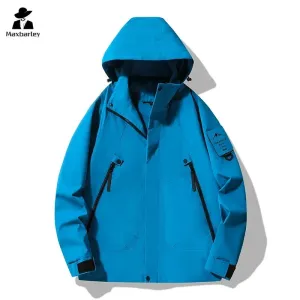 Multifunctional Jacket Men's Autumn Fashion Single Layer Waterproof Hooded Coat Casual Couple Travel Fishing Camping Windbreaker