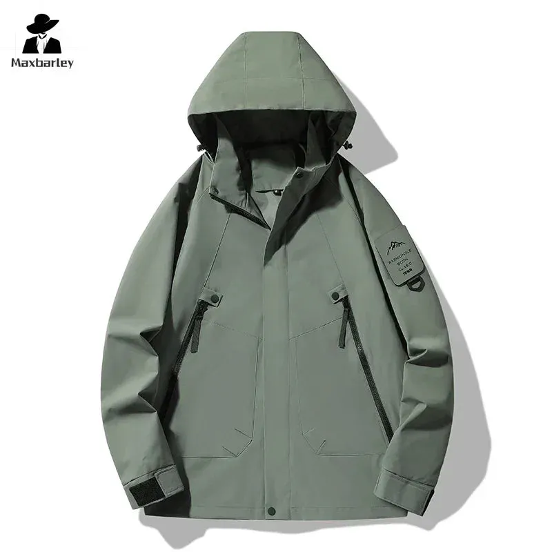 Multifunctional Jacket Men's Autumn Fashion Single Layer Waterproof Hooded Coat Casual Couple Travel Fishing Camping Windbreaker