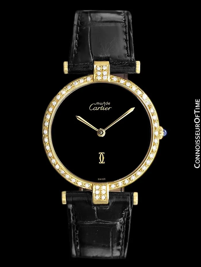 Must De Cartier Vendome Mens Midsize Unisex Vermeil Watch - 18K Gold Over Sterling Silver & Diamonds