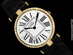 Must De Cartier Vendome Mens Midsize Unisex Vermeil Watch - 18K Gold Over Sterling Silver & Diamonds