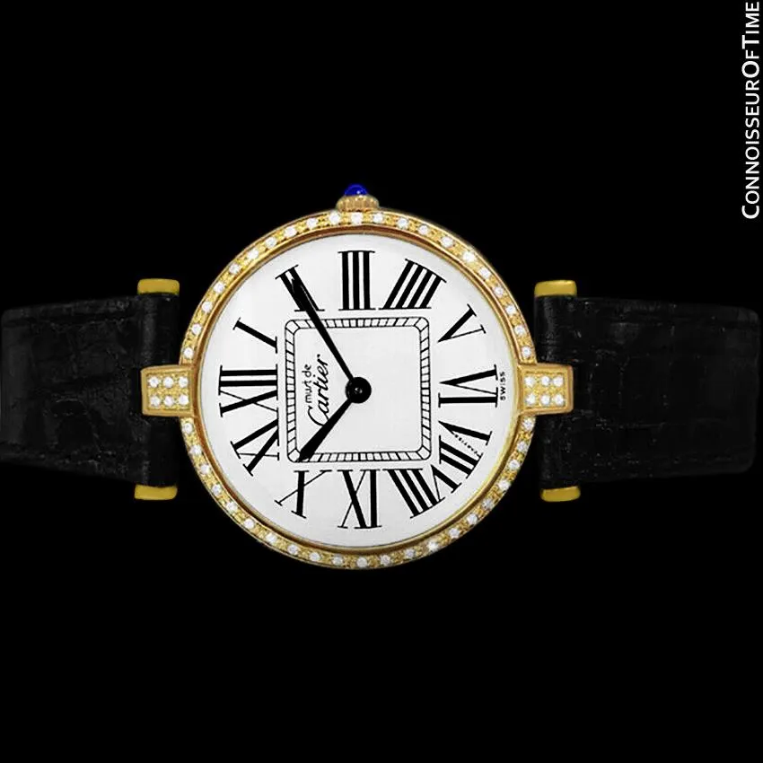 Must De Cartier Vendome Mens Midsize Unisex Vermeil Watch - 18K Gold Over Sterling Silver & Diamonds