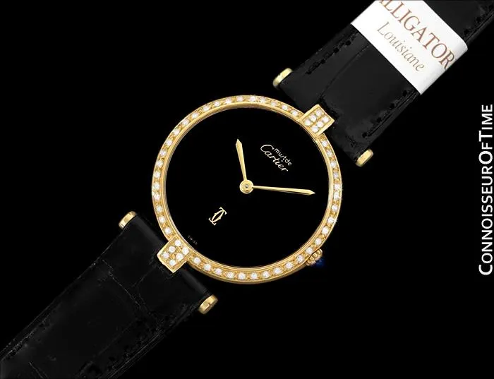 Must De Cartier Vendome Mens Midsize Unisex Vermeil Watch - 18K Gold Over Sterling Silver & Diamonds
