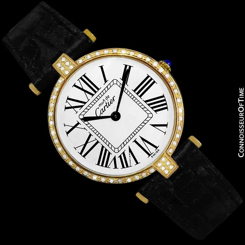 Must De Cartier Vendome Mens Midsize Unisex Vermeil Watch - 18K Gold Over Sterling Silver & Diamonds