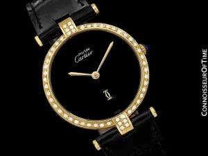 Must De Cartier Vendome Mens Midsize Unisex Vermeil Watch - 18K Gold Over Sterling Silver & Diamonds