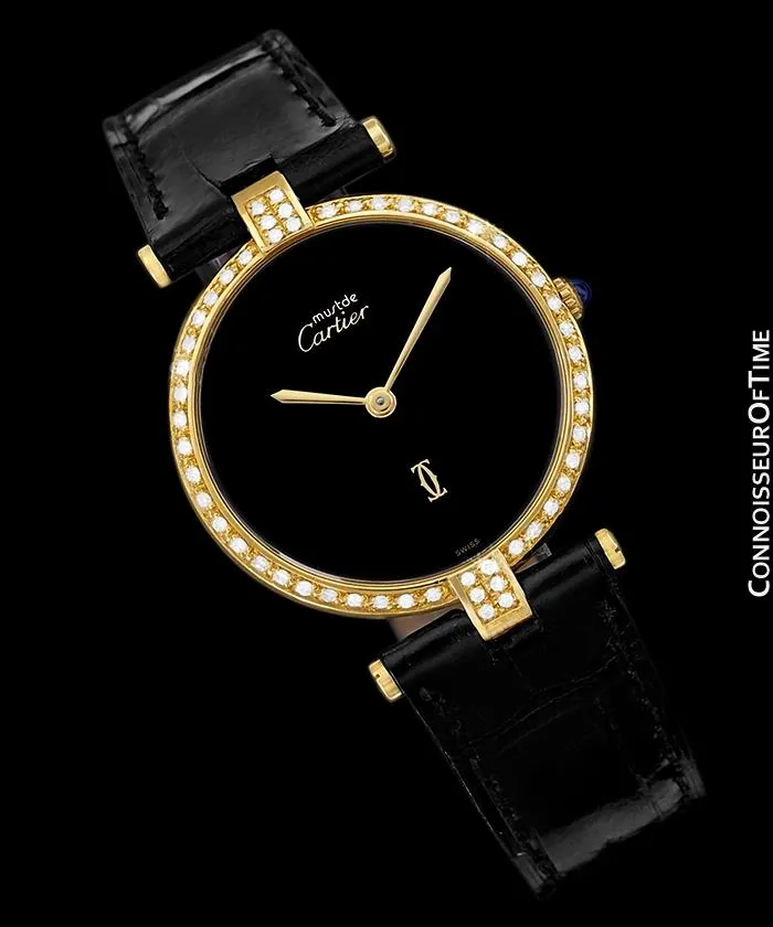 Must De Cartier Vendome Mens Midsize Unisex Vermeil Watch - 18K Gold Over Sterling Silver & Diamonds