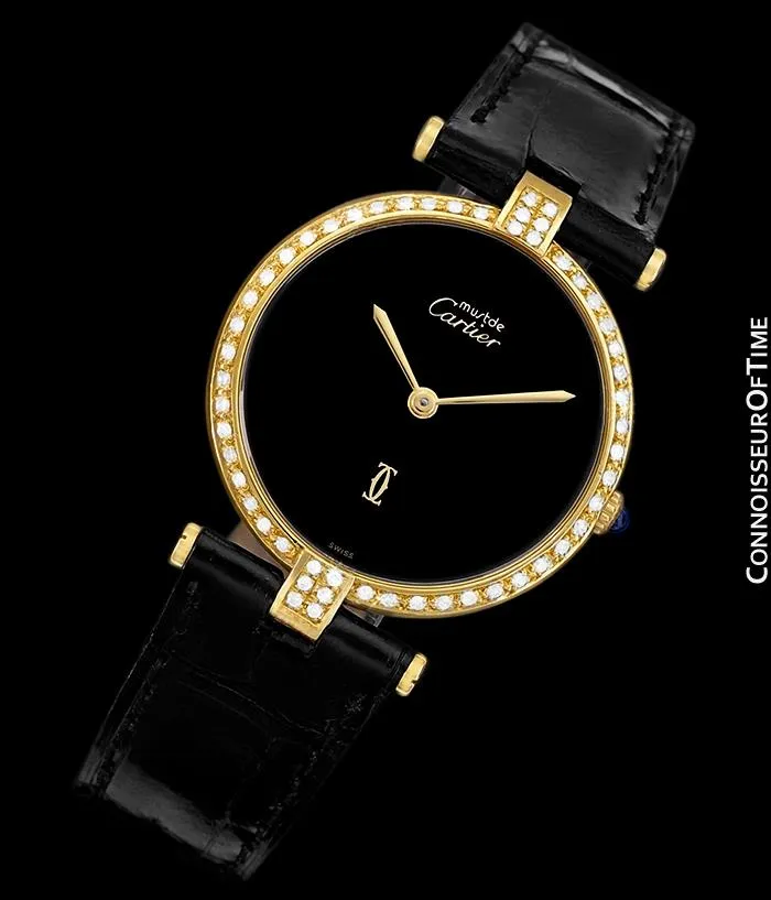 Must De Cartier Vendome Mens Midsize Unisex Vermeil Watch - 18K Gold Over Sterling Silver & Diamonds