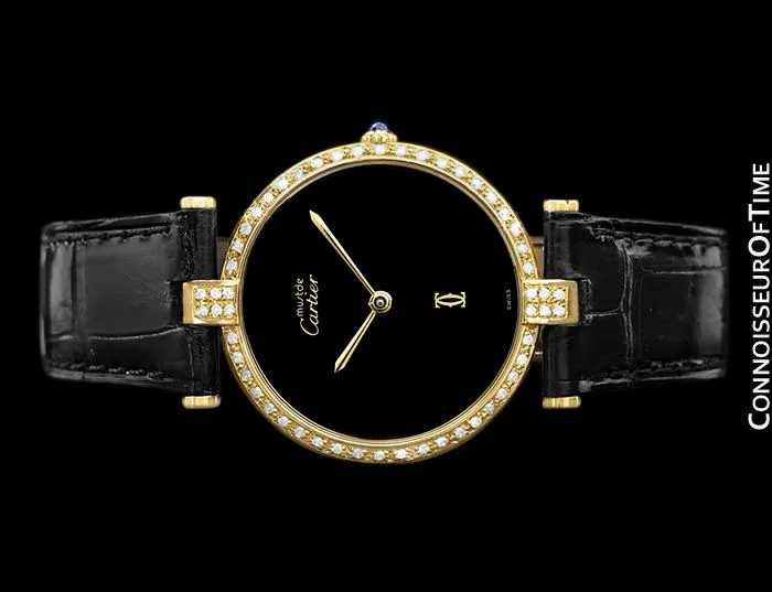 Must De Cartier Vendome Mens Midsize Unisex Vermeil Watch - 18K Gold Over Sterling Silver & Diamonds