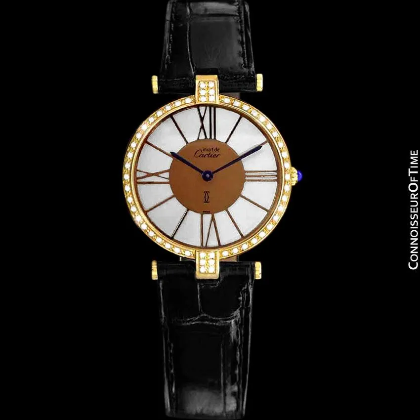 Must De Cartier Vendome Mens Unisex Vermeil Watch - 18K Gold Over Sterling Silver & Diamonds
