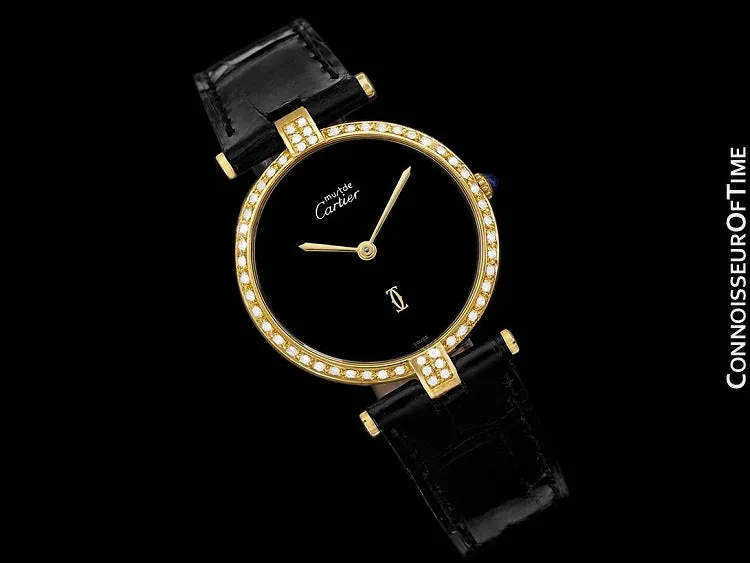 Must De Cartier Vendome Unisex / Full Size Ladies Vermeil Watch - 18K Gold Over Sterling Silver & Diamonds