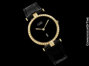 Must De Cartier Vendome Unisex / Full Size Ladies Vermeil Watch - 18K Gold Over Sterling Silver & Diamonds