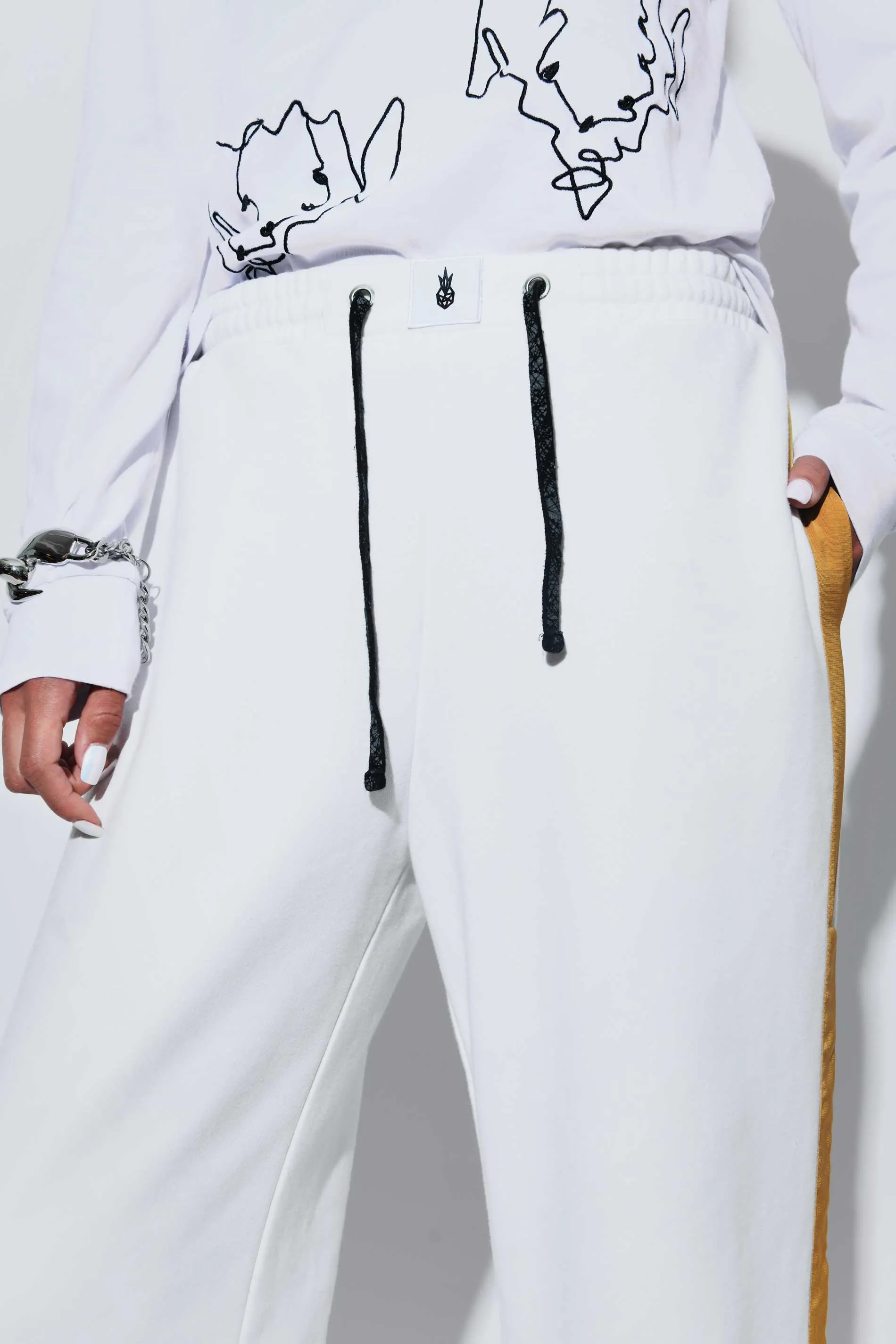 Mustard Yellow Stripe PJ Sweatpants White