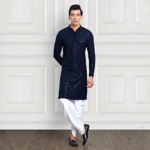 Navy Embellished Kurta Dhoti Pants for Men
