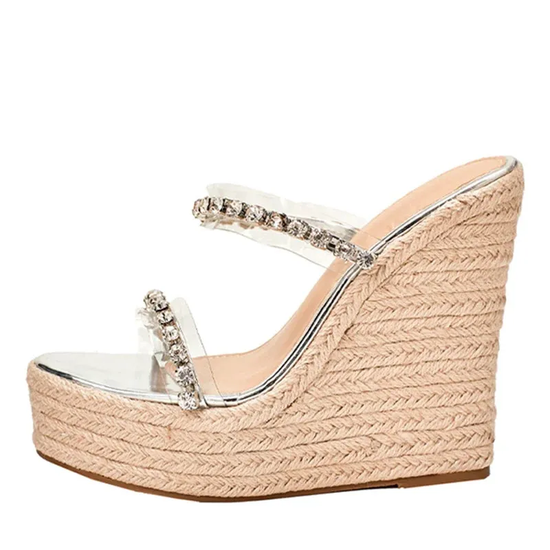 New Crystal Transparent Open Toe Platform Heels Slippers Women Wedges Sandals