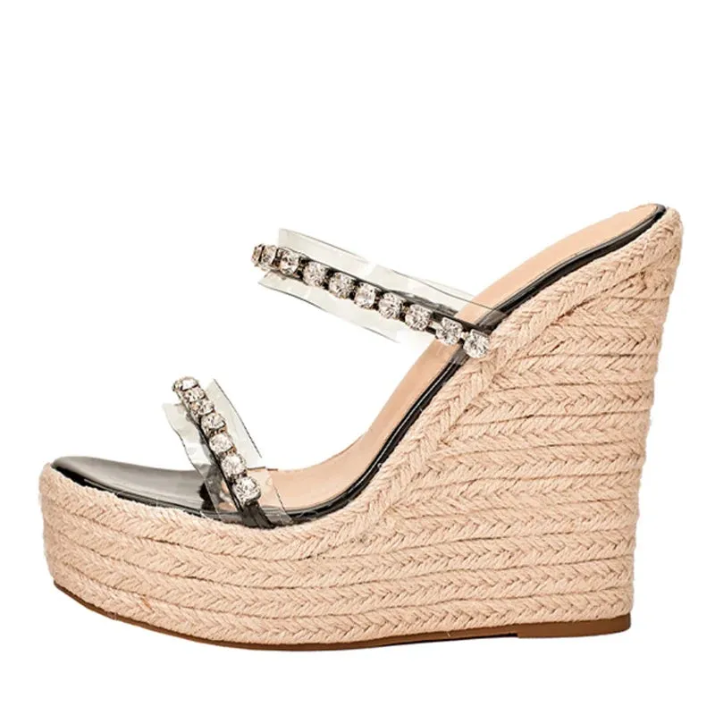 New Crystal Transparent Open Toe Platform Heels Slippers Women Wedges Sandals