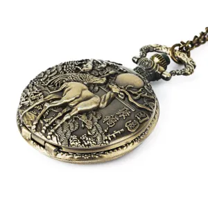 New Fashion Antique Bronze Steampunk Pocket Watch Animal Milu Deer Quartz Mechanical Watch Pendant Necklace Chain