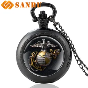New Fashion United States Marine Corps-USMC Quartz Pocket Watch Vintage Men Classic Necklace Jewelry