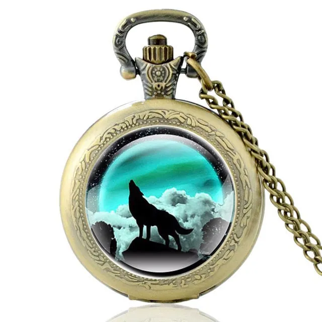 New Fashion Vintage Bronze Mysterious Wolf Quartz Pocket Watch Retro Men Women Wolf Pendant Necklace Antique Jewelry