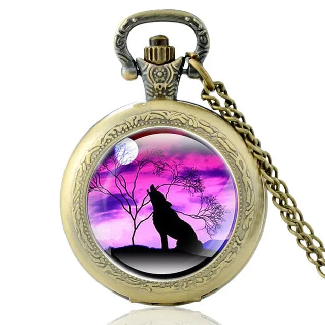 New Fashion Vintage Bronze Mysterious Wolf Quartz Pocket Watch Retro Men Women Wolf Pendant Necklace Antique Jewelry
