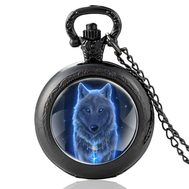 New Fashion Vintage Bronze Mysterious Wolf Quartz Pocket Watch Retro Men Women Wolf Pendant Necklace Antique Jewelry