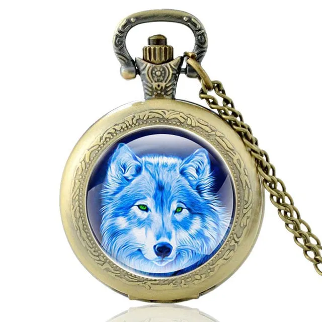 New Fashion Vintage Bronze Mysterious Wolf Quartz Pocket Watch Retro Men Women Wolf Pendant Necklace Antique Jewelry