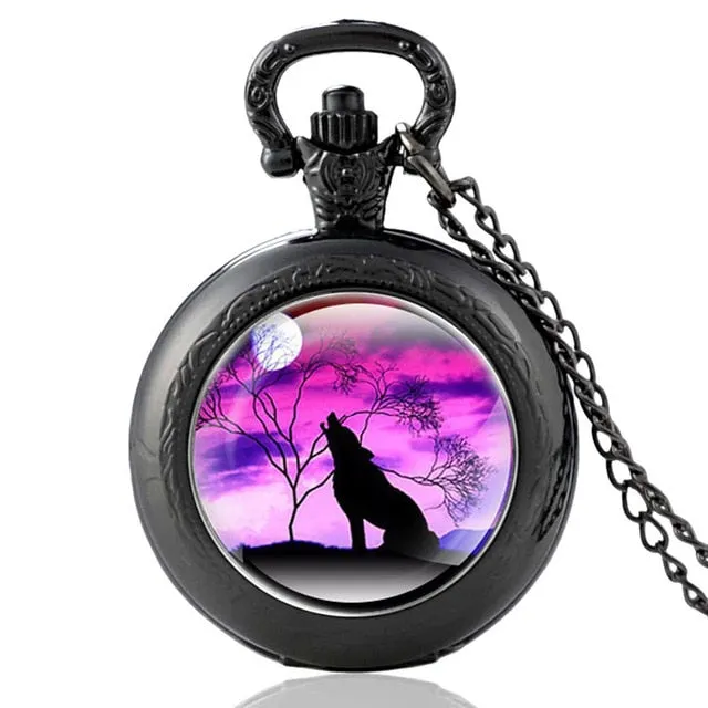 New Fashion Vintage Bronze Mysterious Wolf Quartz Pocket Watch Retro Men Women Wolf Pendant Necklace Antique Jewelry