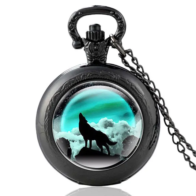 New Fashion Vintage Bronze Mysterious Wolf Quartz Pocket Watch Retro Men Women Wolf Pendant Necklace Antique Jewelry