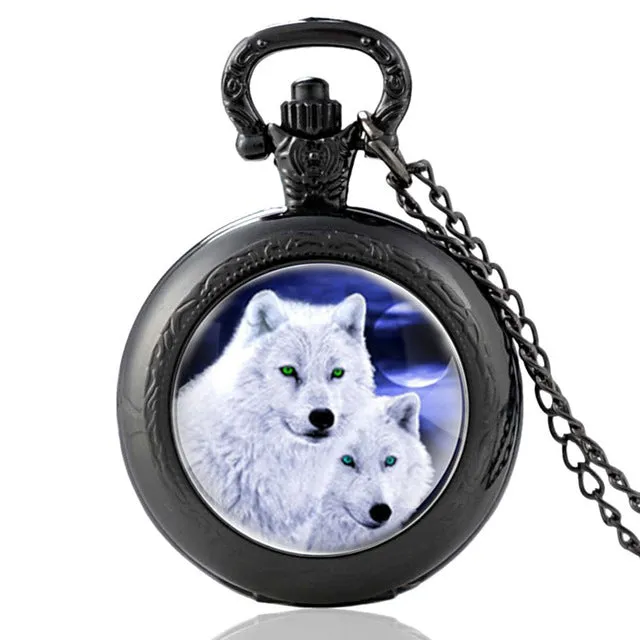 New Fashion Vintage Bronze Mysterious Wolf Quartz Pocket Watch Retro Men Women Wolf Pendant Necklace Antique Jewelry