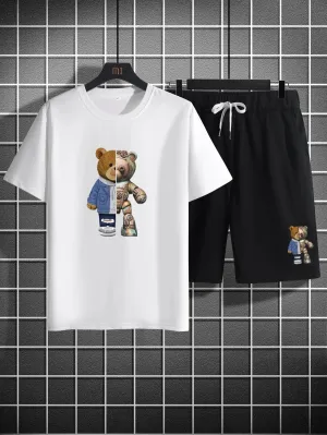 New SHEIN Men Cartoon Graphic Tee & Drawstring Waist Shorts, Sz L