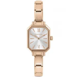 Nomination Watches- Stainless Steel With Rose Gold Electrplating Paris Rectangular Watch With Silver Face