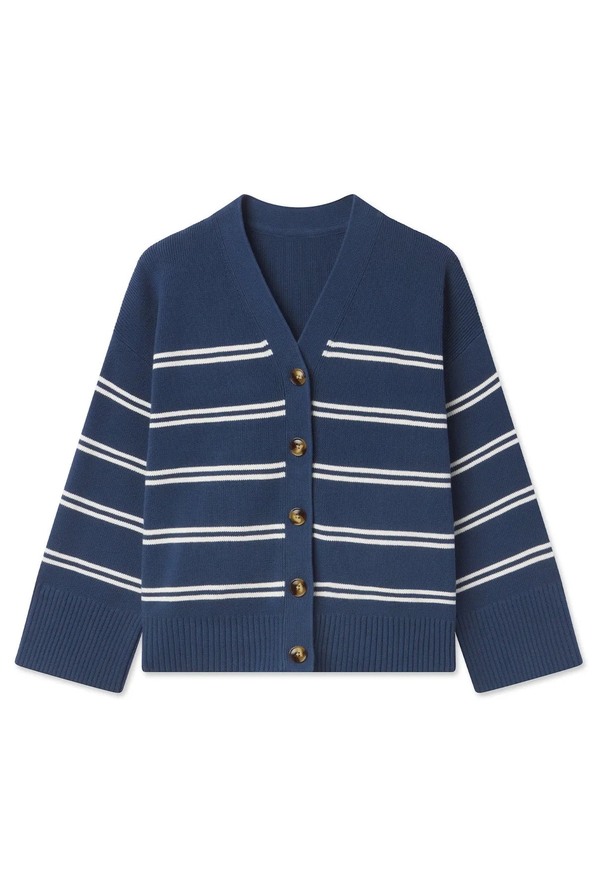 Nora Cotton Cardigan in Navy Ivory Stripe