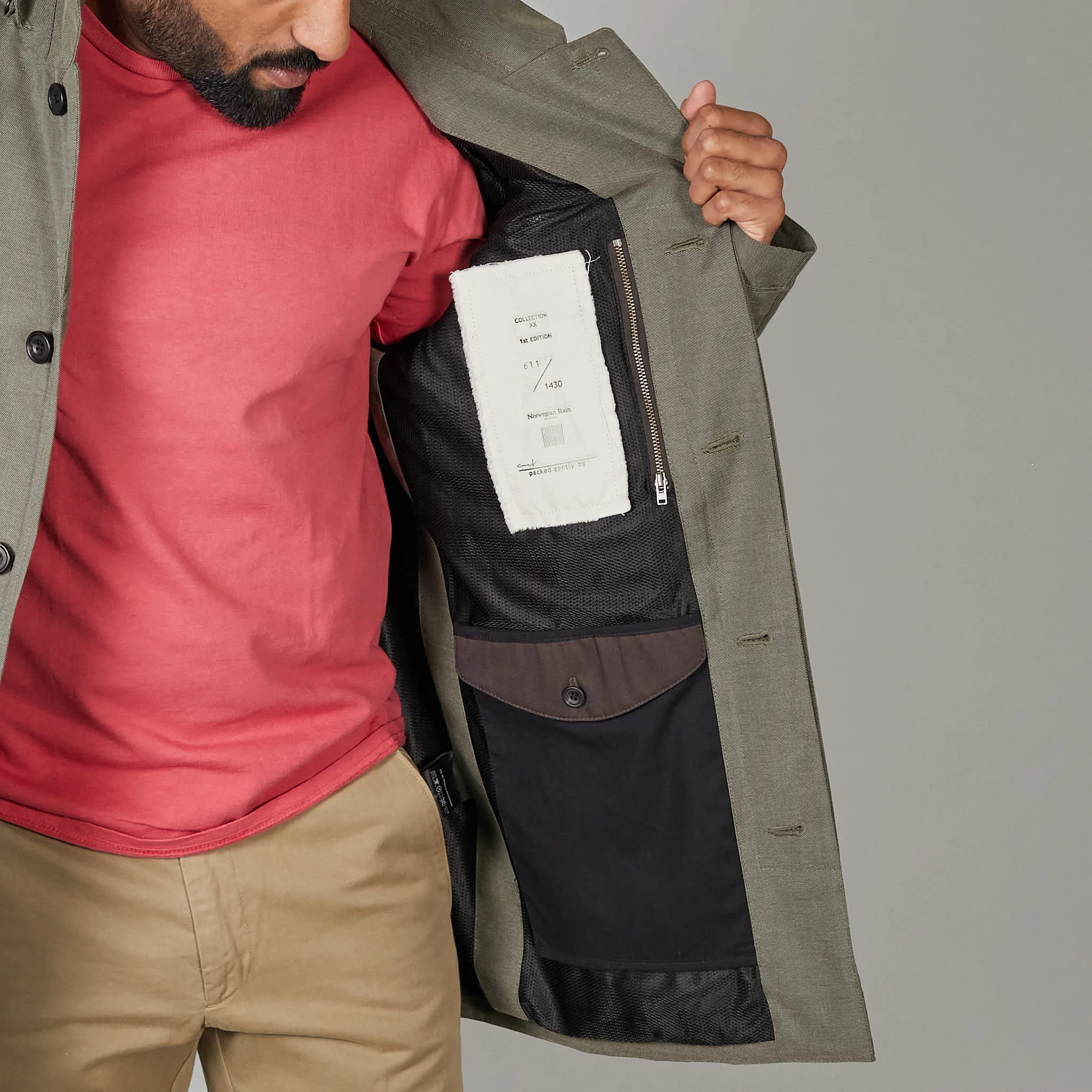 Norwegian Rain Caban Single Breasted Rain Coat Olive