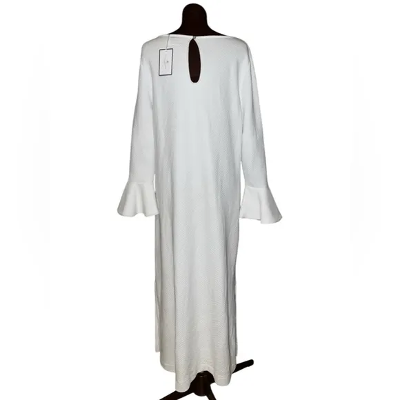 NWT Women’s PETITE PLUME Quilted Pima Ophelia White Jacquard Maxi Nightgown