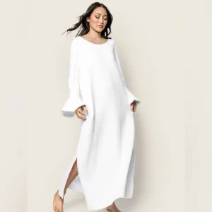 NWT Women’s PETITE PLUME Quilted Pima Ophelia White Jacquard Maxi Nightgown