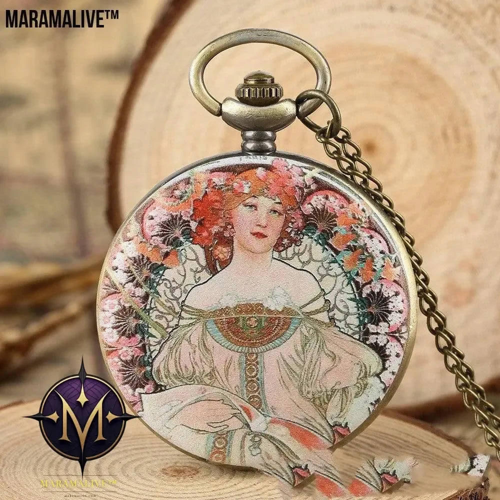 Oil Painting Color Goddess Picture Pocket Watch
