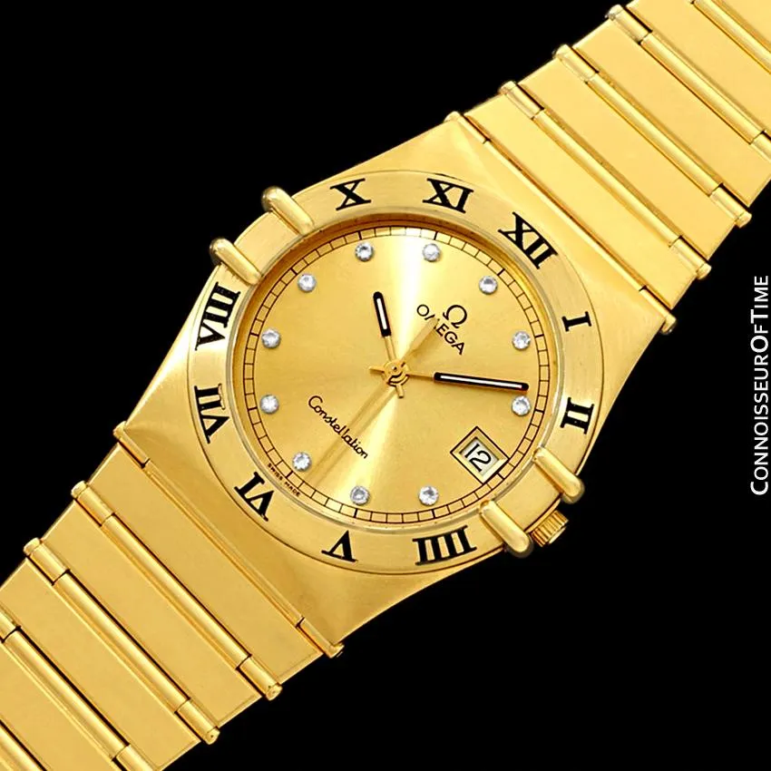 Omega Constellation Mens 35mm, Quartz, Date - 18K Gold Plated & Diamonds