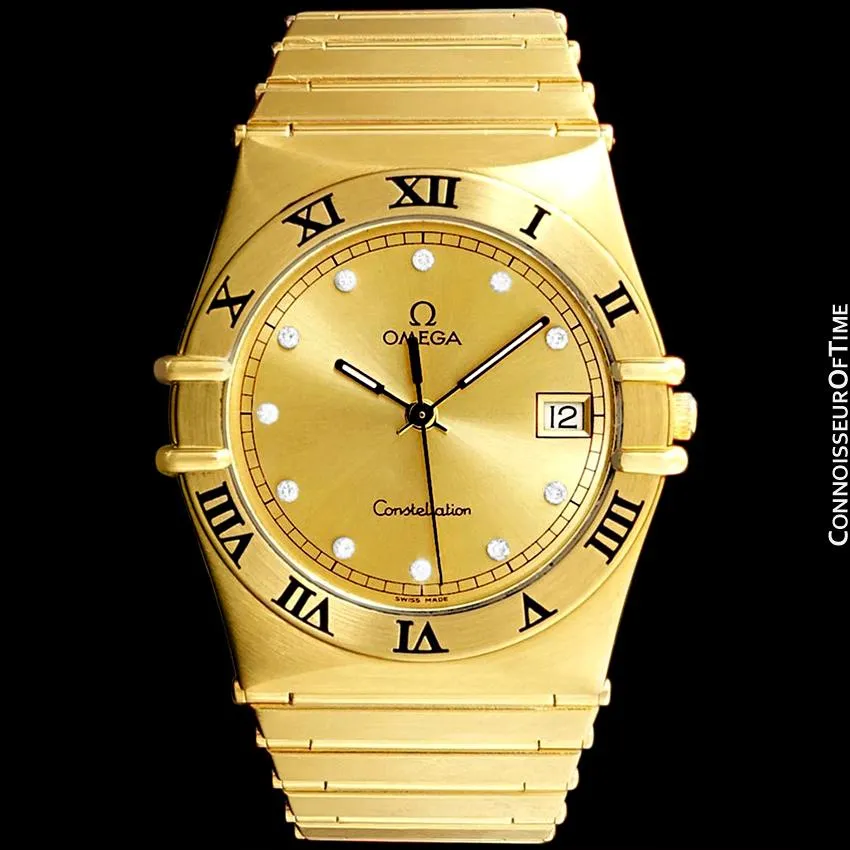 Omega Constellation Mens 35mm, Quartz, Date - 18K Gold Plated & Diamonds