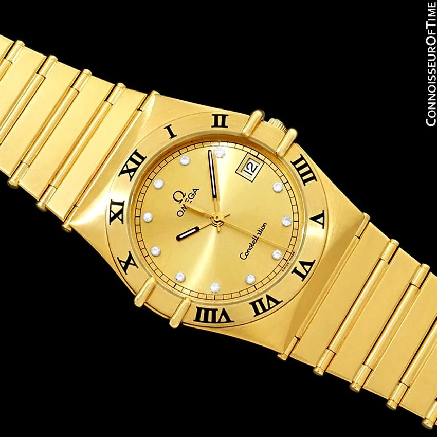 Omega Constellation Mens 35mm, Quartz, Date - 18K Gold Plated & Diamonds
