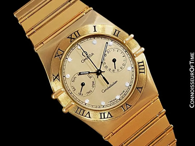 Omega Constellation Mens 35mm, Quartz, Day Date - 18K Gold Plated and Diamonds