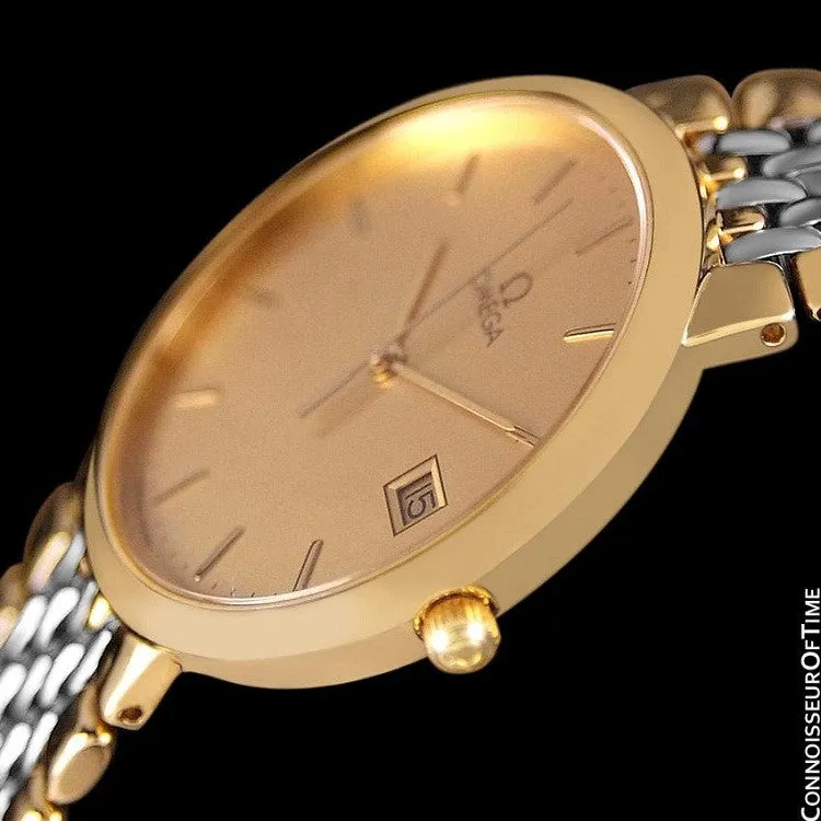 Omega DeVille Mens Midsize Dress Watch - 18K Gold Plated & Stainless Steel