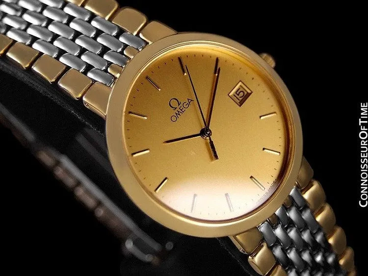 Omega DeVille Mens Midsize Dress Watch - 18K Gold Plated & Stainless Steel
