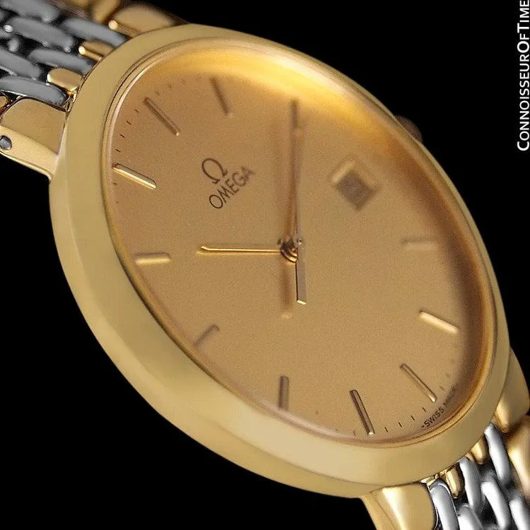 Omega DeVille Mens Midsize Dress Watch - 18K Gold Plated & Stainless Steel