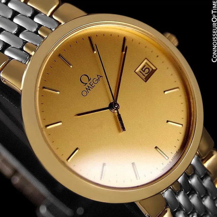 Omega DeVille Mens Midsize Dress Watch - 18K Gold Plated & Stainless Steel