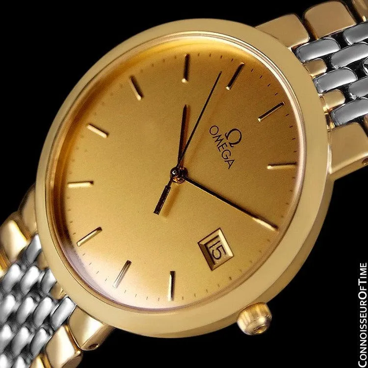 Omega DeVille Mens Midsize Dress Watch - 18K Gold Plated & Stainless Steel