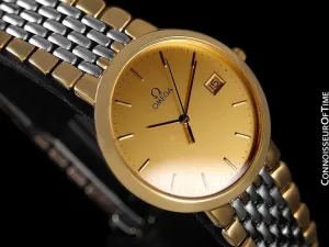 Omega DeVille Mens Midsize Dress Watch - 18K Gold Plated & Stainless Steel