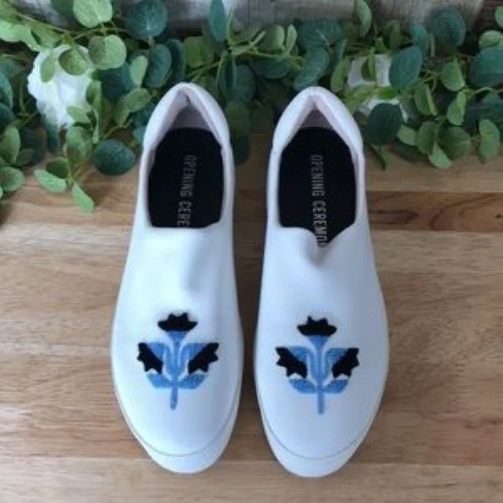 Opening Ceremony Cici Embroidered Platform Sneaker, Size 39 EU - White